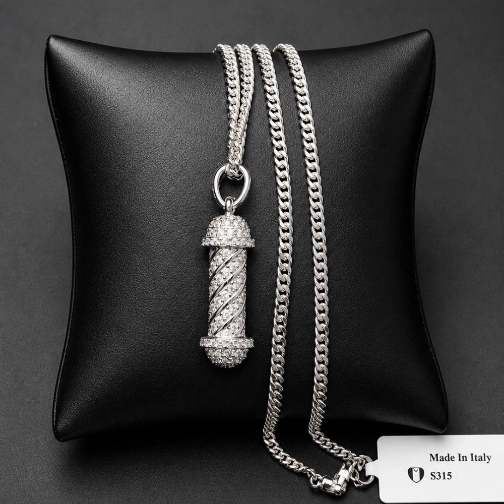 925 Sterling Silver 2.75CT MOISSANITE 3D Barber Poll Men’s Necklace 22”